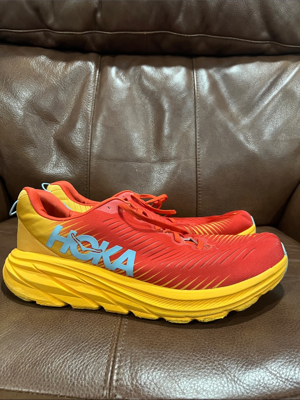 Hoka Men's Rincon 3 Red and Yellow Running Sneakers